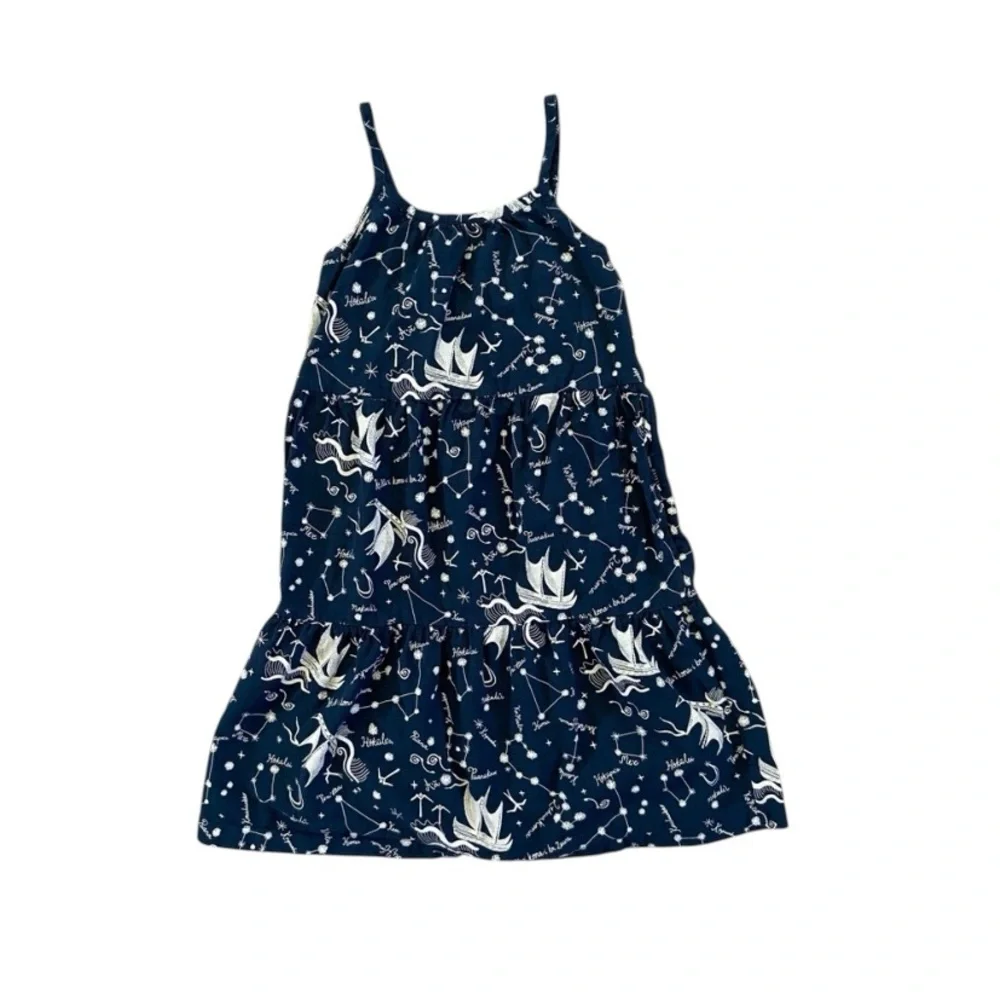 Girl’s Patagonia 100% Organic Cotton Navy Dress White Nautical Pattern Medium‎